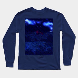 Digital collage and special processing. I am standing in field, and big, dark monster looking on me. Red and blue, blue lines. Long Sleeve T-Shirt